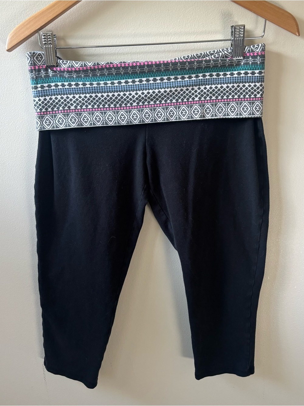 Mossimo Supply Co. Black Leggings with Patterned Fold-Over Waistband